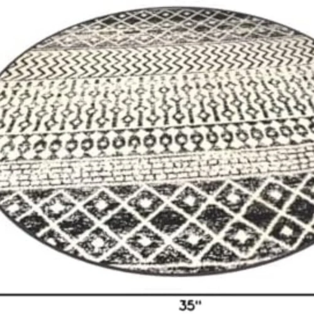 Moroccan Round Rug 3ft, Distressed Entryway Rug Non-Slip Circle Rug